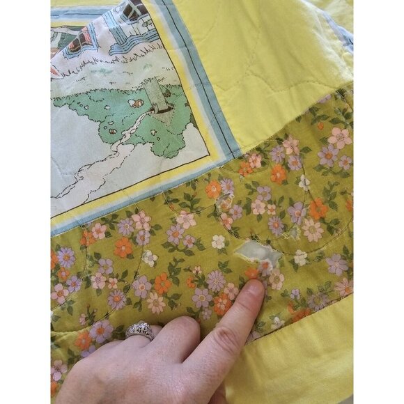 Vintage Beatrix Potter Peter Rabbit Baby Quilt Nursery Crib Blanket Yellow 57x44 - Picture 7 of 9